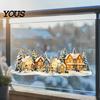 Seasonal Home Decoration Christmas Snow Village Static Window Cling, Glowing Warm Scenery Sticker Snowy Wall Decals for Glass, Snowman House