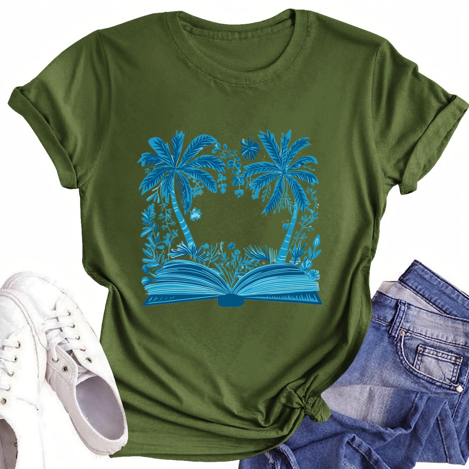 

Футболки с короткими рукавами для женщин, модные топы, легкие и мягкие повседневные летние наряды, одежда L армия зеленый