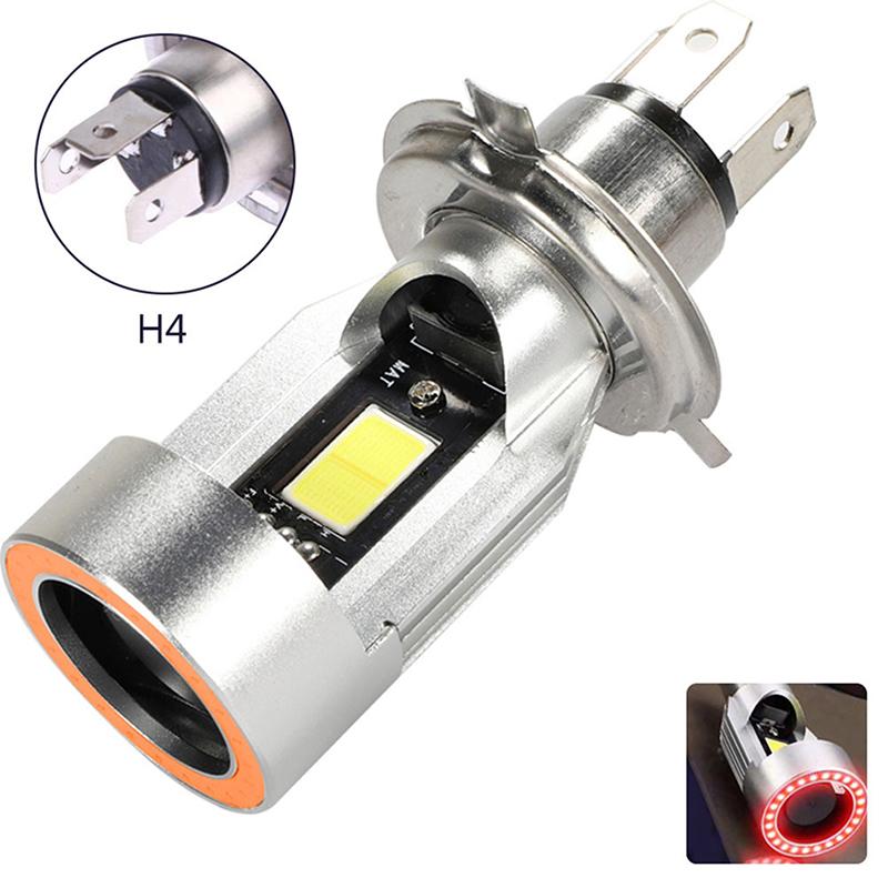 Bulb H4 BA20D Blue/Red Angel Eye LED Motorcycle Headlight Scooter Motorbike Headlamp Light Bulb DRL Motorcycle Light Accessories