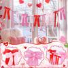 Valentine's Day Bow Garland for Bridal Shower Bachelorette Wedding Engagement Red Pink Ribbon Bow Banner for Mantle Wall Room Decor