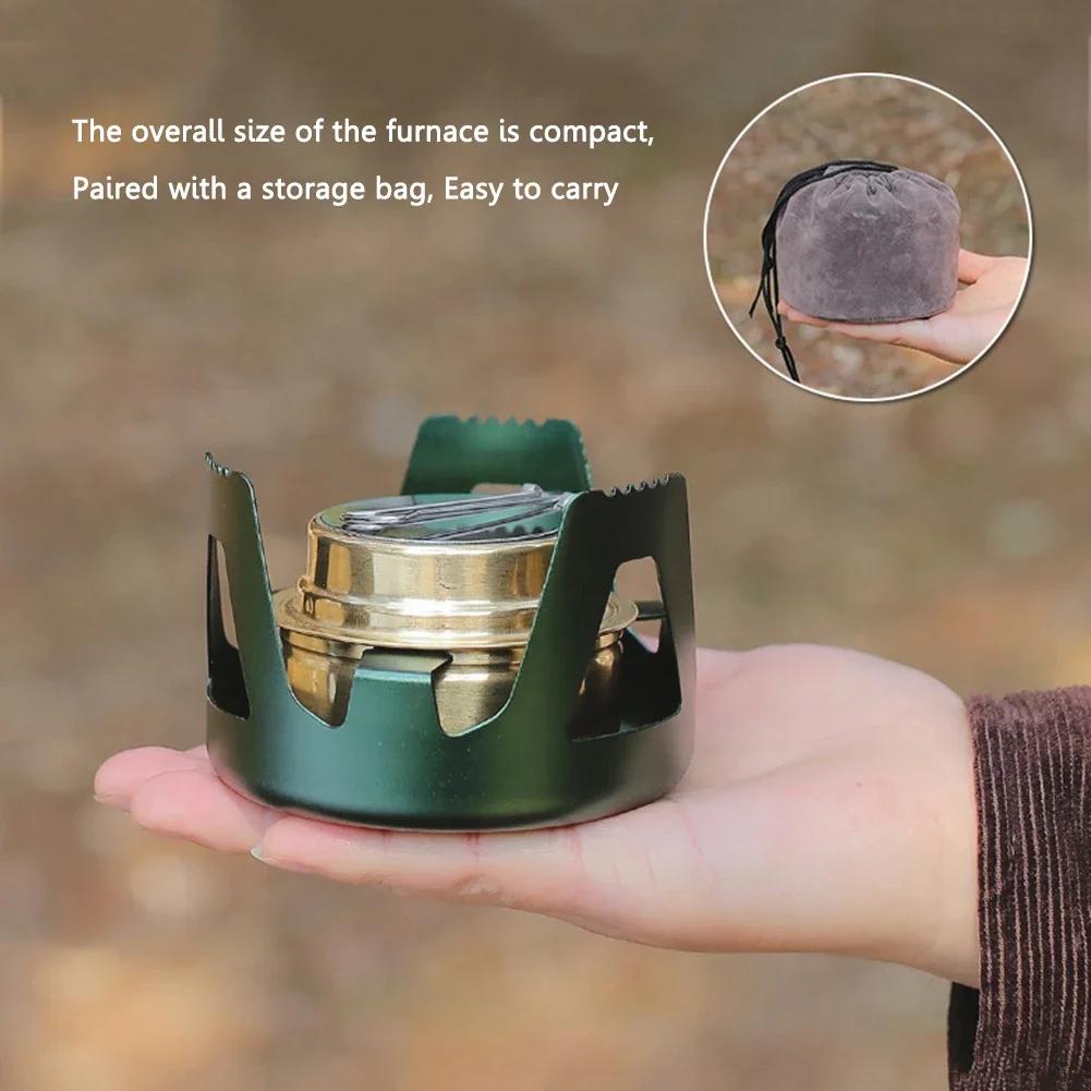 Ultralight Portable Mini Alcohol Stove, Adjustable Flame Brass Burner with Aluminum Alloy Stand for Camping