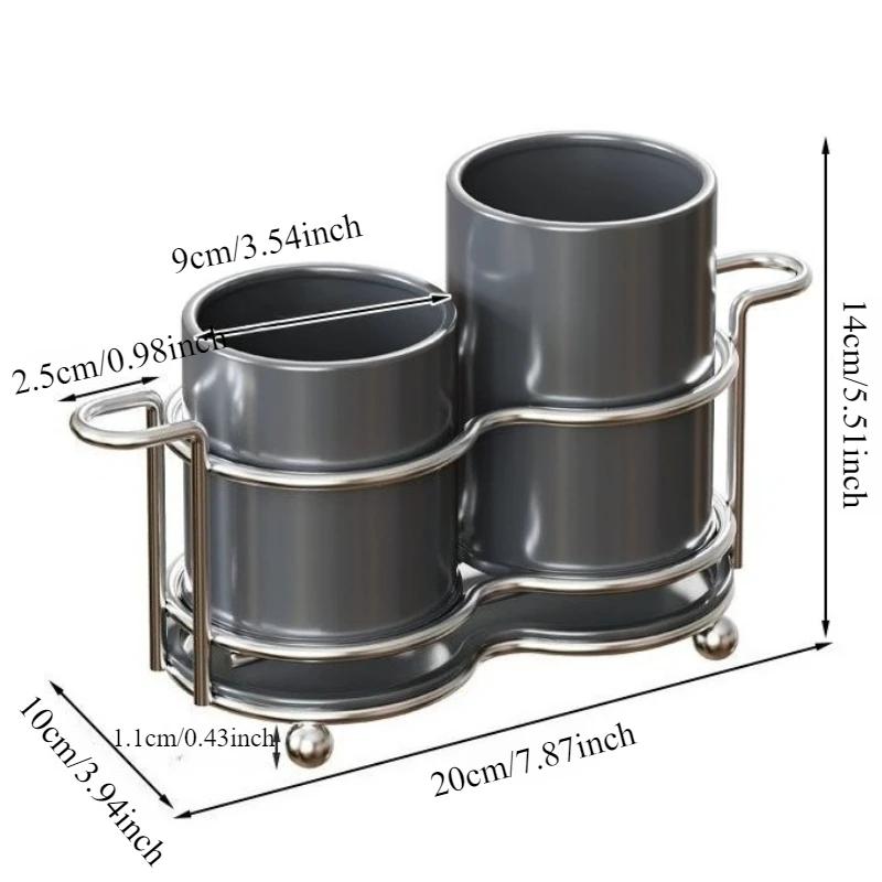 

Double Hole Chopstick Holder Metal Frame 1 High 1 Low Chopstick Holder with Drainage Hole at the Bottom with Pull-off Drain Tray