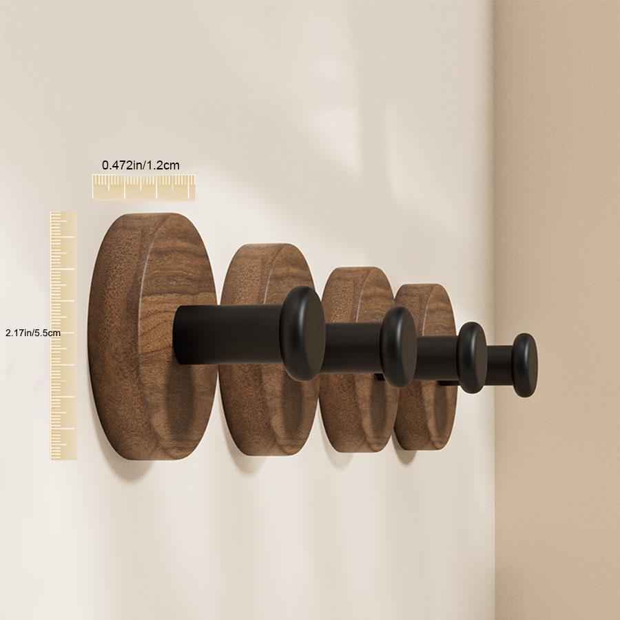 Walnut Wood Door Hook Adhesive Bathroom Towel Rack No-Drill Wall-Mounted Coat Hanger Wooden Hook for Kitchen or Bathroom