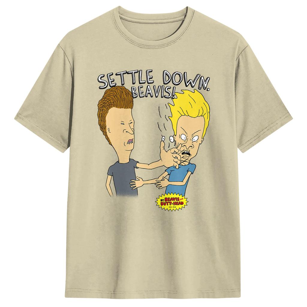 Beavis and ButtHead Settle Down Beavis T Shirt Men Cotton Funny TShirts Crew Neck  Tee Shirt Short Sleeve Clothing 6XL
