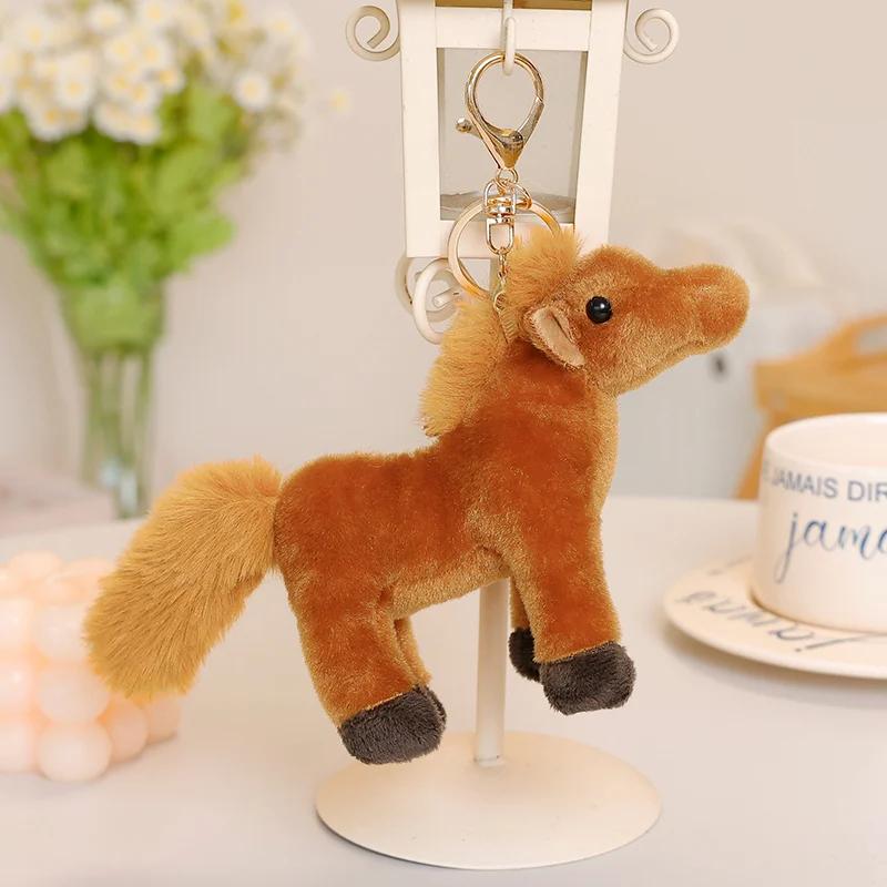 4 Kinds Colors Cute Pony Pendants Plush Toys Soft Stuffed Lifelike Stangding Pose Little Horse Toys Funny Keychain Bags Decor
