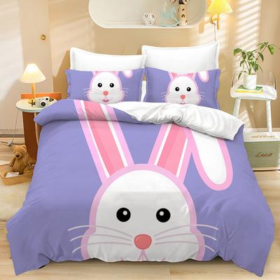 Home Textiles Three-Piece Easter Bunny Cartoon Digital Printing Quilt Pillowcase Bedding