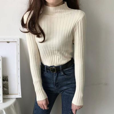 Bottoming Shirt Slim Fit Half Turtleneck Long Sleeve Ribbed Knitting Tops Autumn Winter Layering