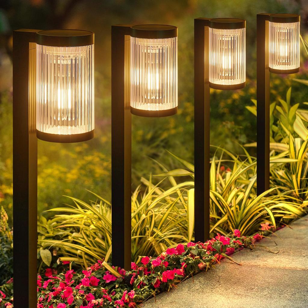 Letmy Solar Garden Set of Solar Outdoor IP65 Warm White LED Pathway High Automatic Suitable for Parking and Made of Black Lights, 4, Lights,
