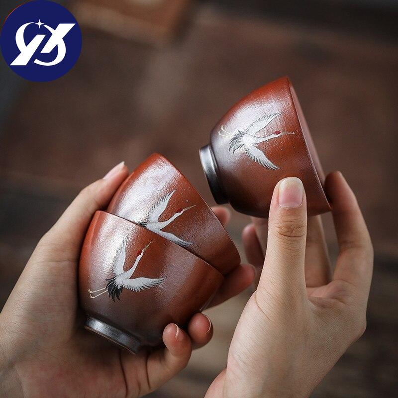 Ceramic Master Tea Cup Household Retro Kung Fu Drinkware Office Teacups Cnese Hand Painted Crane Tea Bowl Pottery Water Mug