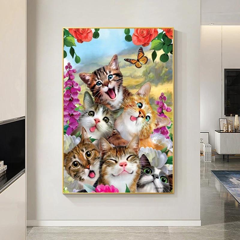 Flower Butterfly Garden Canvas Paintings Cat Selfie Posters and Prints Wall Art Pictures for Boys Kids Room Wall Decor Cuadros