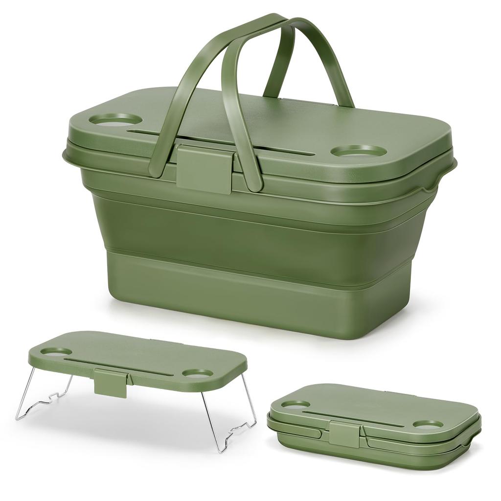 WildVentureX Foldable Picnic Basket with Large Camping Storage Washable with Handle and Foldable Laundry Emergency Outdoor Sports Fishing Lid,