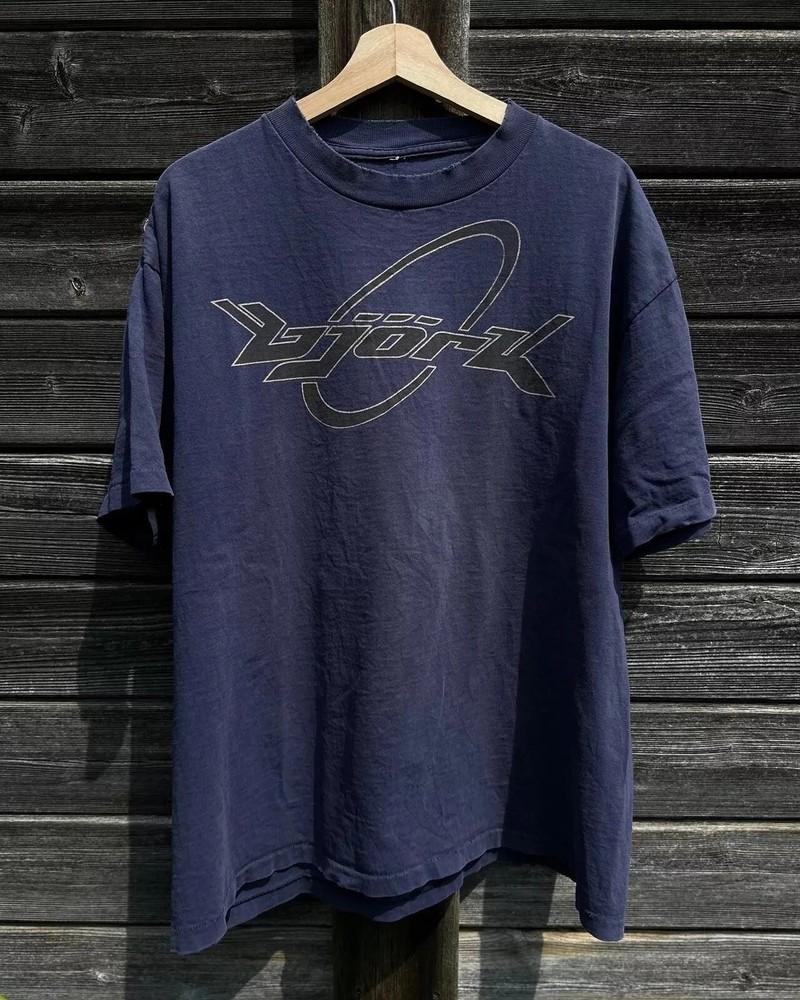 

Bjork 90s Logo Classic Style Navy Unisex Short Sleeve T shirt Reprint S5XL Unisex T-Shirt XXXL