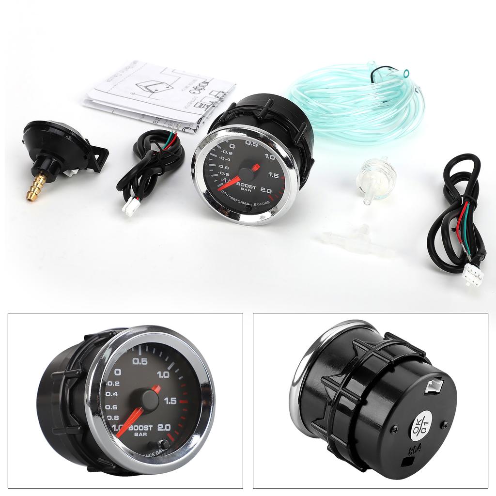 1-2 BAR 7 Colors Pointer ABS Steel Glass Boost Gauge With Stepper Motor New Car 2'' 52mm 12V Turbo Boost Gauge
