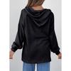 Women's Fashion Long-Sleeved Drawstring Button-Up V-Neck Casual Solid-Colour Sweatshirt Top