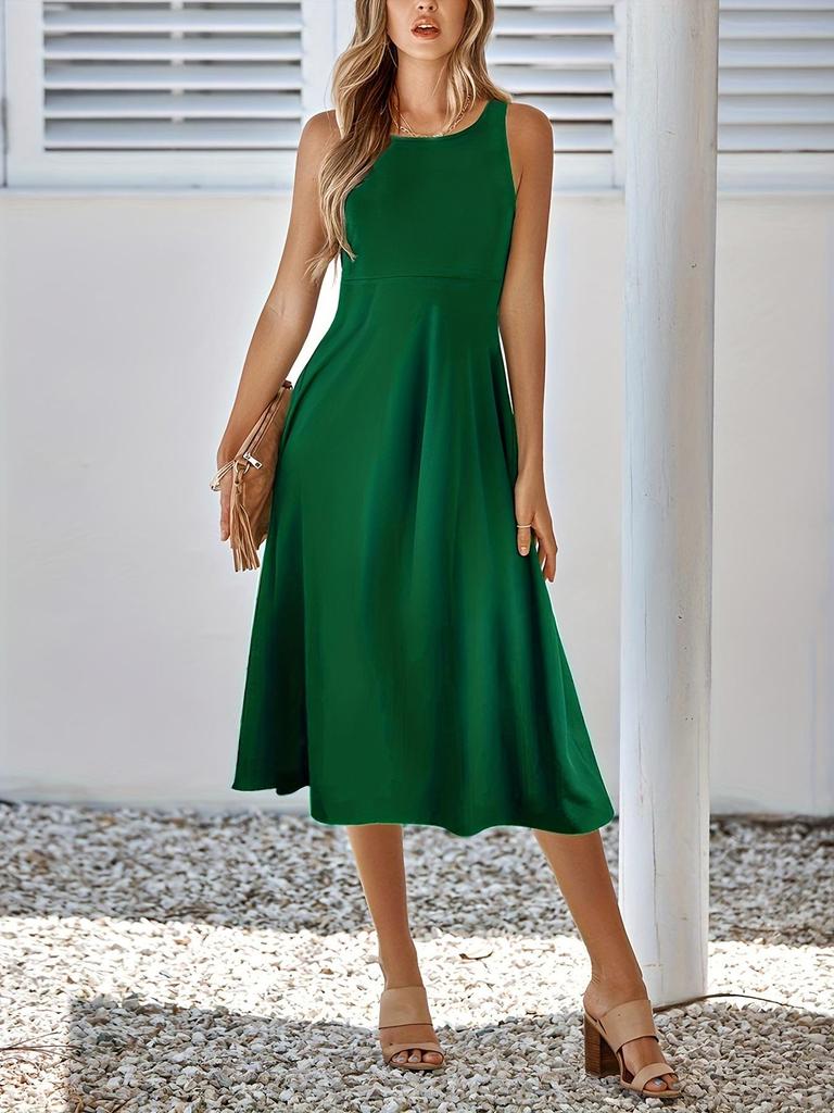 Europe America Summer Sleeveless Solid Color Dress - Slimming & Flattering.