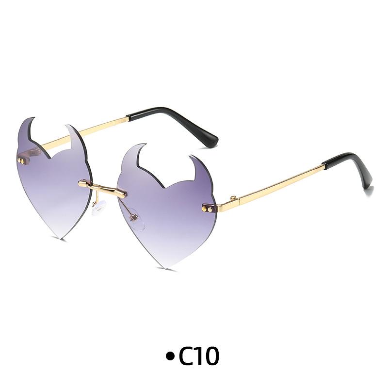 Novel Rimless Devil Ear Heart Shape Sunglasses for Women Men Trendy Creative Party Halloween Cosplay Glasses UV Protection