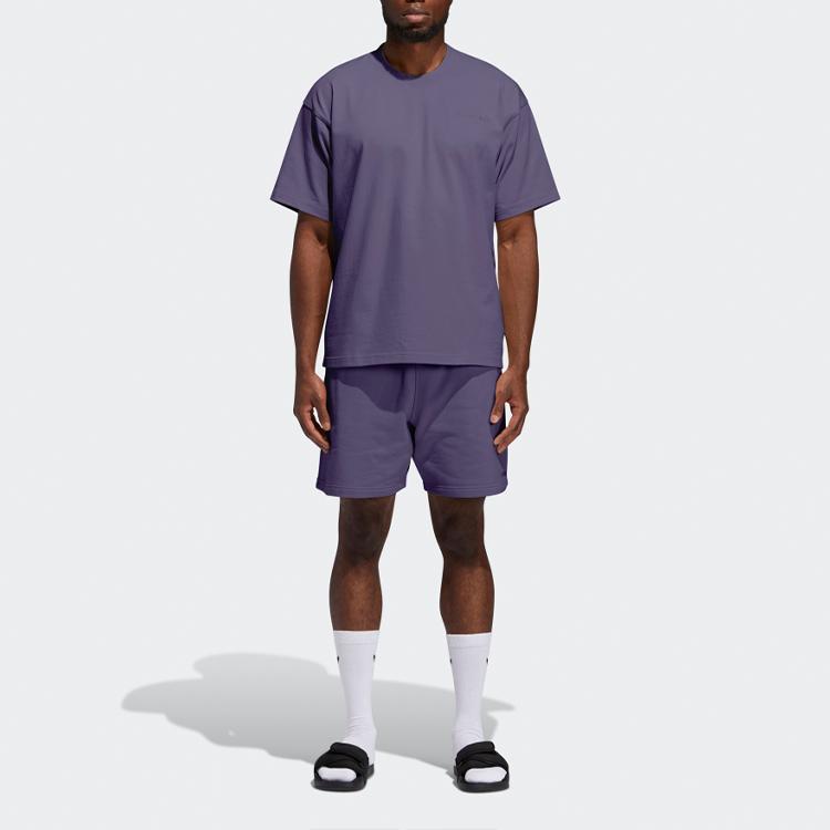 Adidas Originals Pharrell Williams Basics Embroidered Letter Short Sleeve T-Shirt Men Tops Tech-Purple GH4395