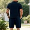 Men's Summer 2 Piece Outfit, Waffle Knit Polo Shirt and Elastic Waist Shorts, Casual Tracksuit for Beach Streetwear