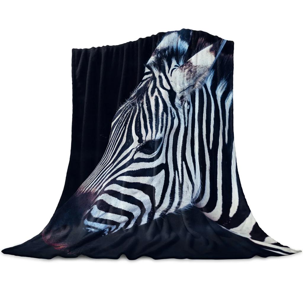 Animal Zebra Black and White Stripes Pattern Flannel Throw Blanket  Soft Lightweight Warm Cozy Kid Adult Travelling Camping Gift
