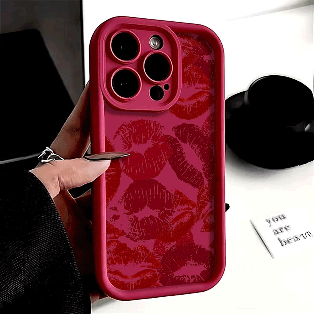 Roter Lippenstift Kussmund Muster Stoßfeste Handyhülle für Xiaomi Redmi Note 14 13 12 11 10 9 8 7 Pro Anti-Rutsch Weiche TPU Hülle