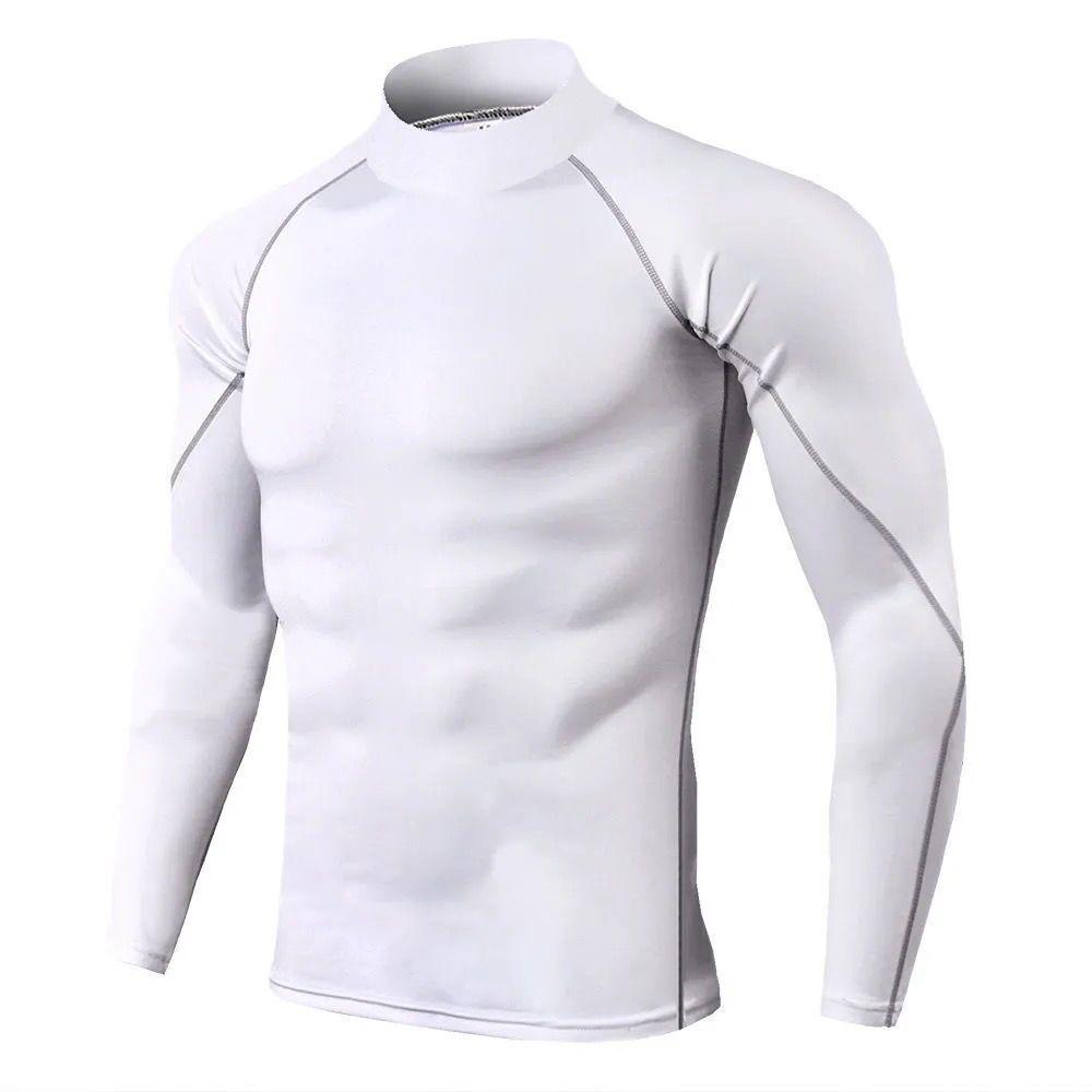 Men's Long Sleeve High Neck Sport Bodysuit - Quick-Dry High Elastic Fitness Training Base Layer Top