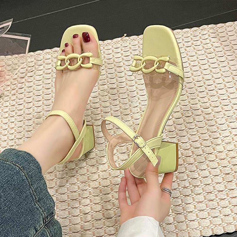 With Skirt One-word Buckle Sandals Fairy Style Roman Shoes Thick Heel Niche High Heels Children 2025 Summer New