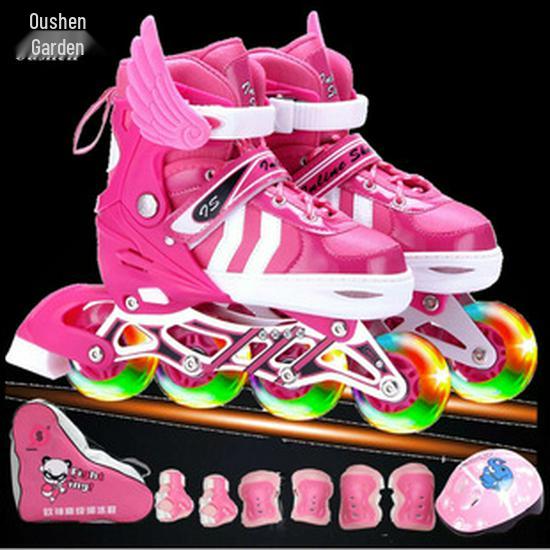 Adjustable Beginner Roller & Inline Quad Skates Set - 4-Wheel Skating Shoes