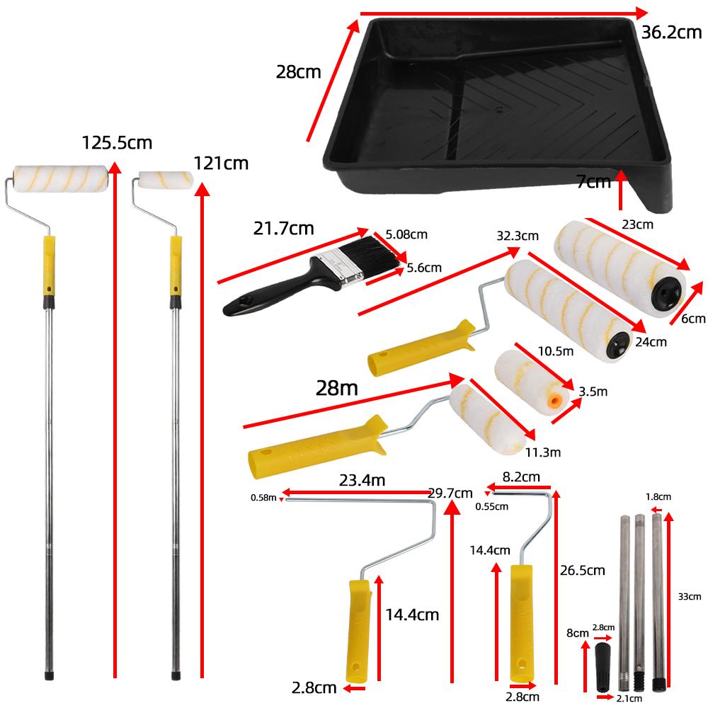 Paint Roller Set with Extension Pole, Tray, and Brush - Yellow/White