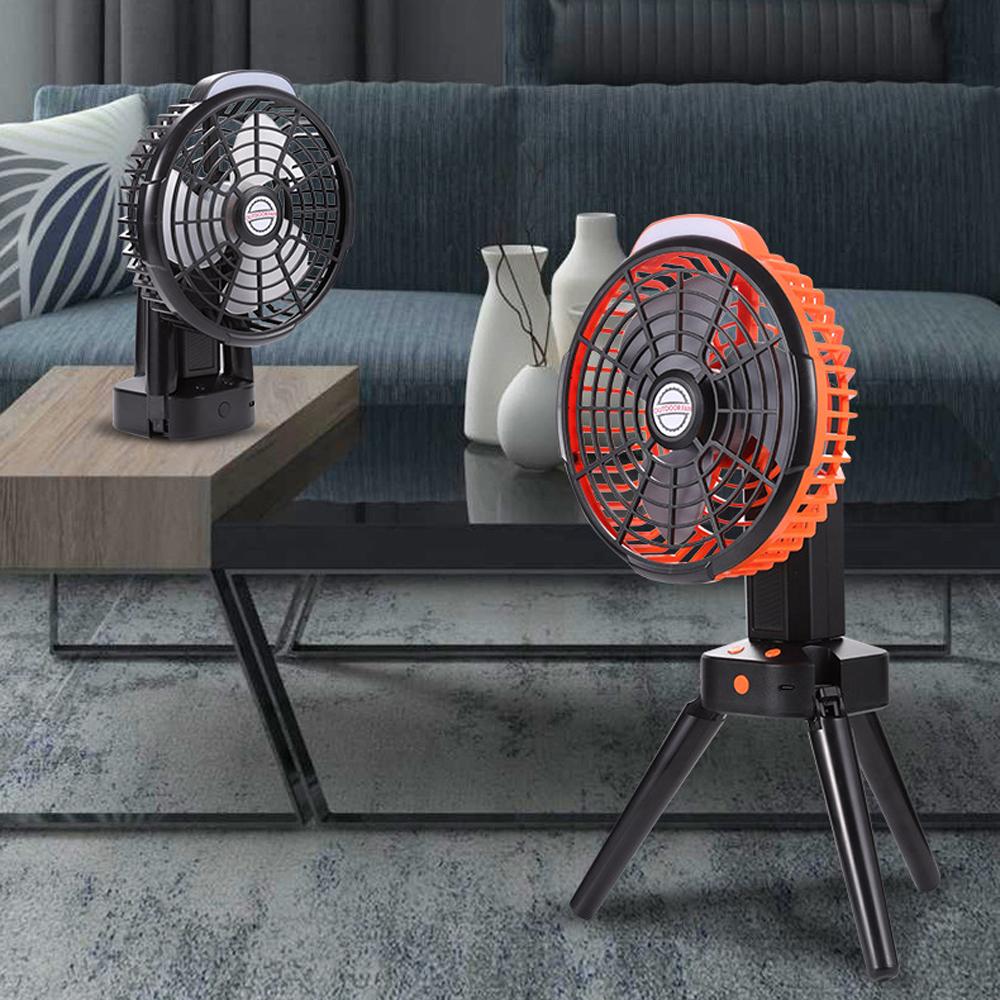 2 In 1 Camping Fan with LED Light Multifunctional Tent Ceiling Fan Rechargeable Tripod Fan Support