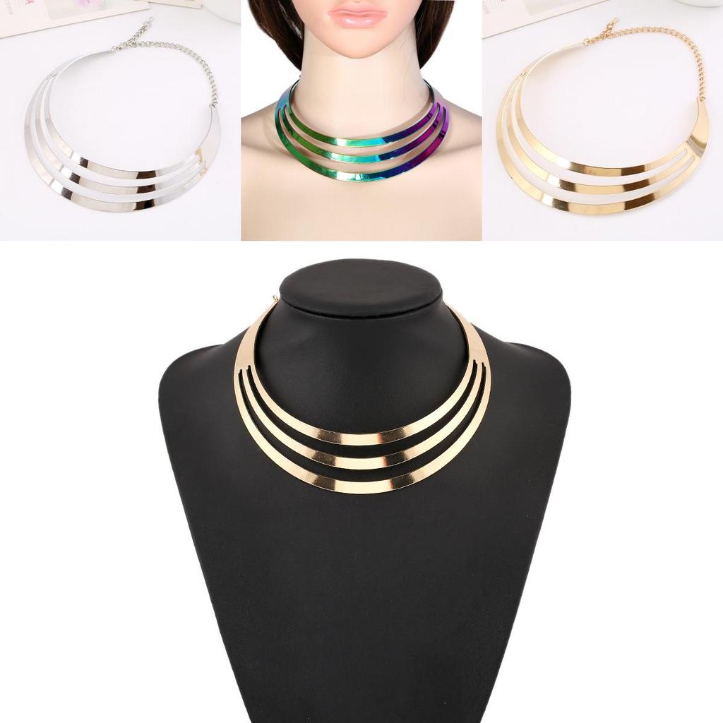 Futuristic Metal Collar Necklace With Waterwave Chain For Steampunk And Gothic Styles