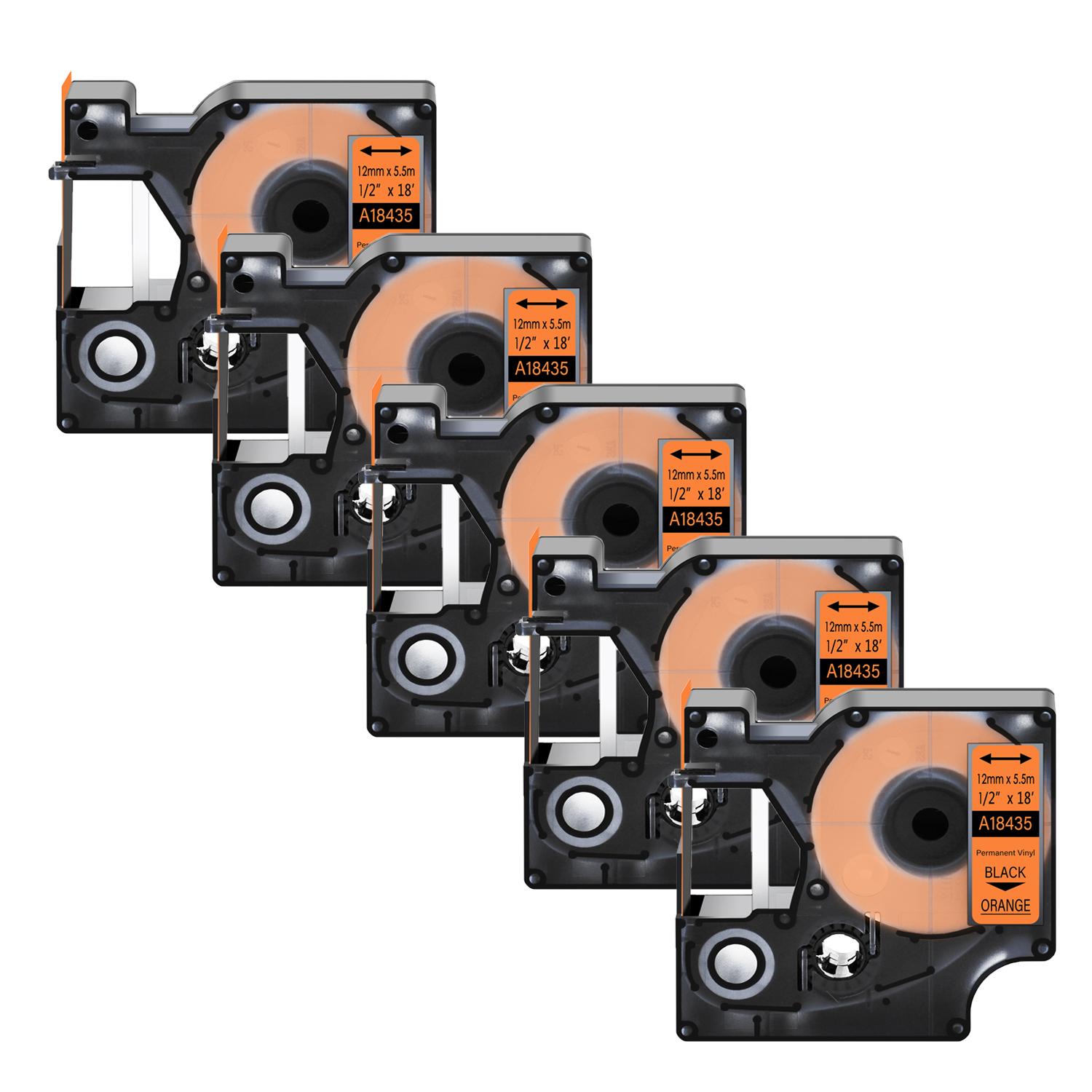 

5Pcs Black on White IND Flexible Nylon Label Tape for Dymo Rhino 18488 18489 12mm (as the picture,12mm)
