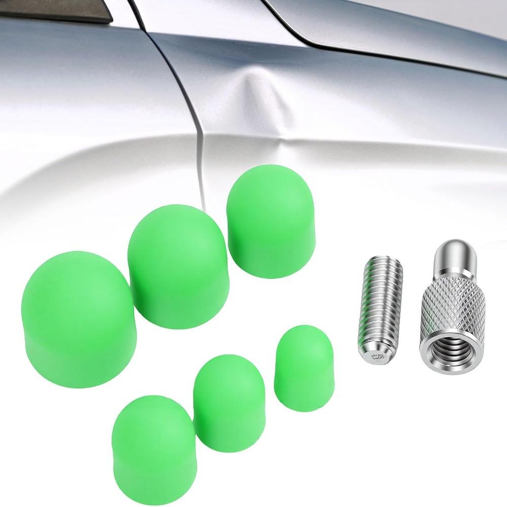 8PCS M8 Thread Dent Tap Down Tool 6 Green Rubber Heads Paintless Dent Repair Tool Auto Shops