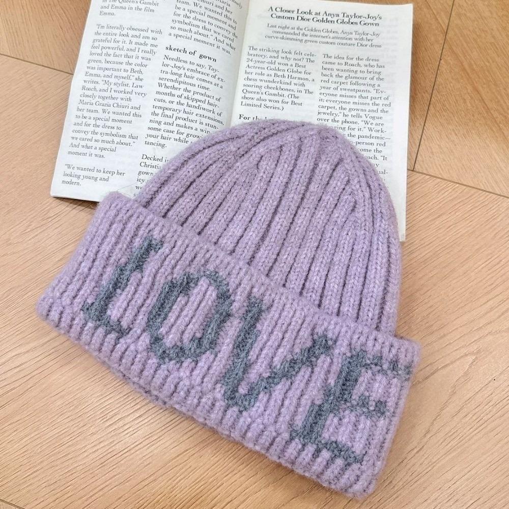 Stretchy Letter Embroidered Knitted Beanie Hat Thick Earflap Beanie  Girls