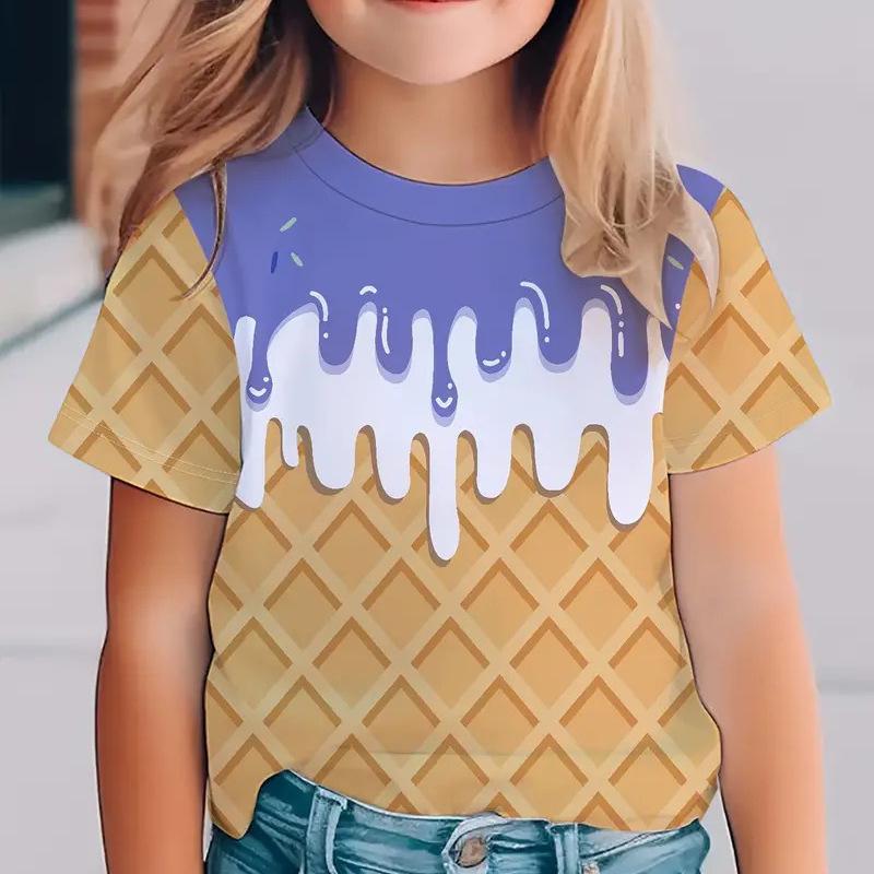 Kinderbekleidung Sommer Mädchen Waffel-Print Cartoon Kurzarm T-Shirt Kinder Tops Casual