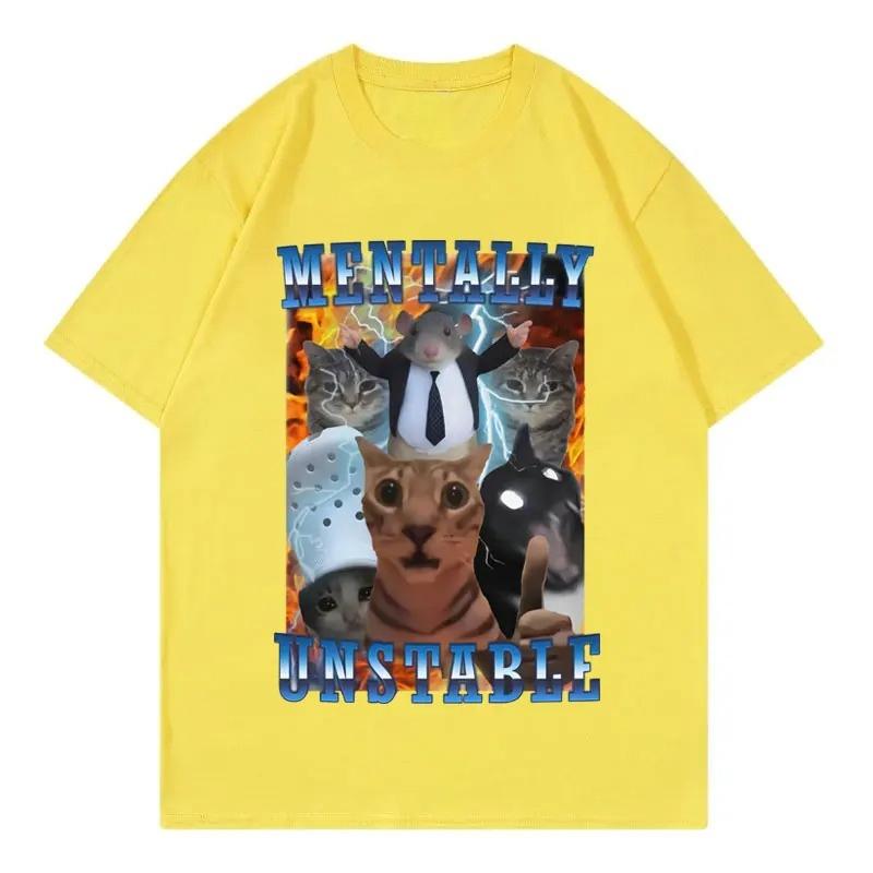 Vintage Unisextally Unstable Funny Cat Meme T Shirt Women Clothing Fashion Y2k Tshirt Summer Casual Tshirts Streetwear Graphic