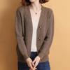 Autumn Winter Loose Casual Solid Color Knitting Coat Women V-neck All-match Buttons Sweater Top