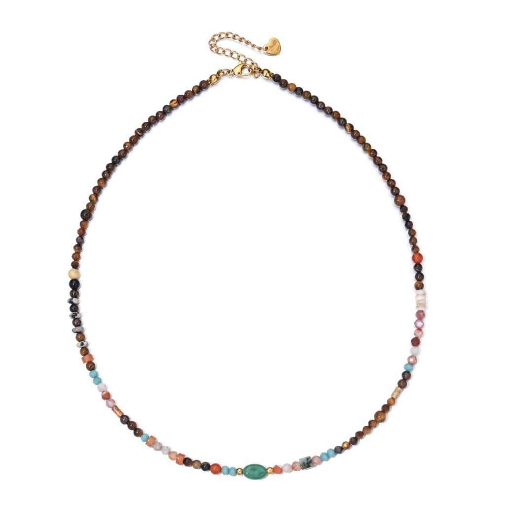 Vintage Elegance: Women's Tiger Eye Natural Stone Choker with Mixed Color Beads