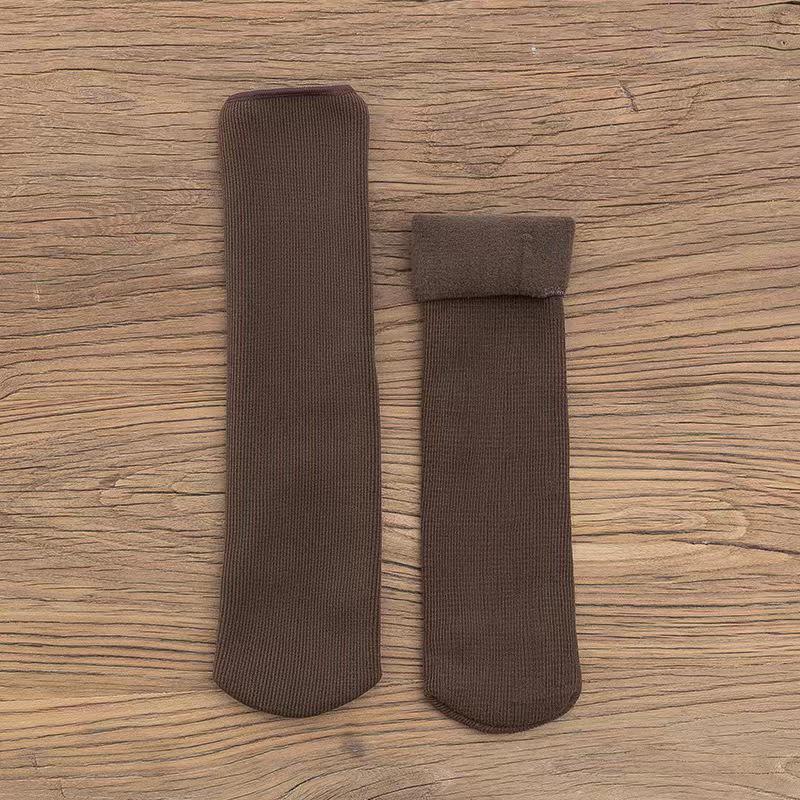 Unisex Warm Faux Cashmere Mid-Calf Socks - Velvet Thickened, Vertical Stripe, Solid Color for Autumn/Winter