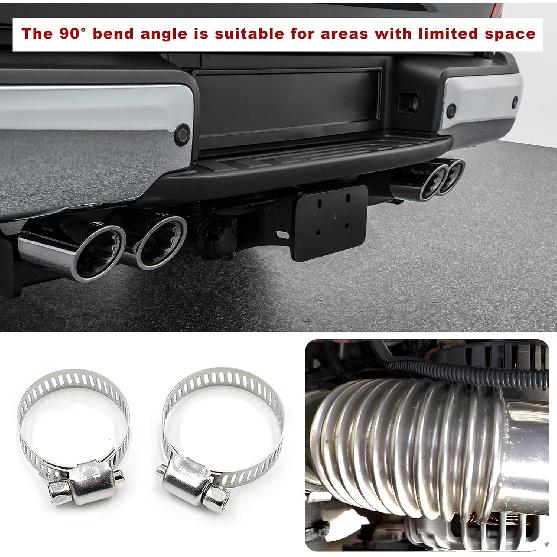 2 PCS 25mm Diesel Parking Air Heater Exhaust Pipe, Stainless Steel Exhaust Tube Elbow Connector with 4 Clamps, Flexible Air Diesel Parking Heater