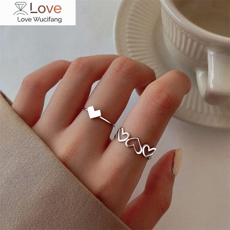 

Открытое кольцо в форме сердца для женщин, винтажные серебряные регулируемые кольца в стиле панк, набор милых модных украшений для девочек, подарки на день рождения серебряный