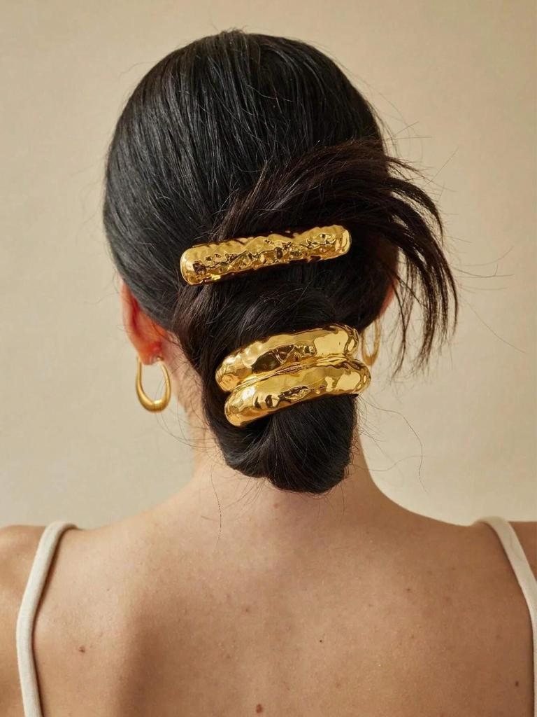 Uworld Irregular Golden Stainless Steel Hammered Double Arch Pony for Women Gold Color Band Daily Jewelry Hair Accessories Gift