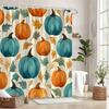 1Pc Watercolor Teal And Orange Pumpkin Shower Curtain - Polyester Fabric, Machine Washable, Suitable For Bathroom Decor