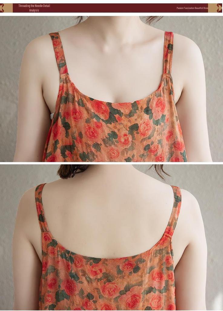 2025 Summer Cotton Linen Patchwork Long Sling Dress