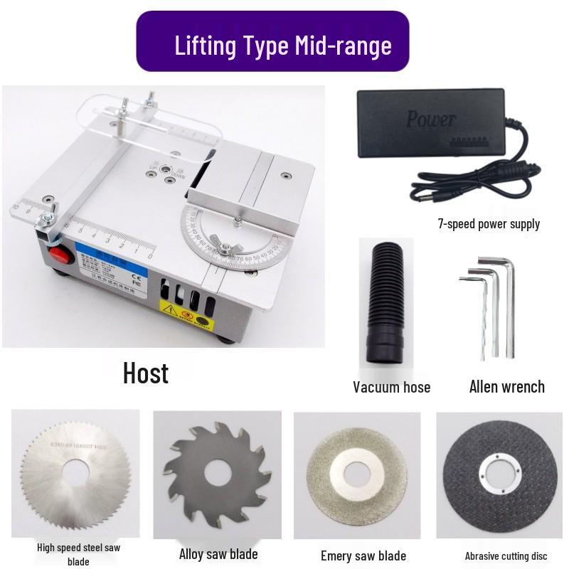 Compact Precision Table Saw for DIY Woodworking, Acrylic, and PCB Cutting with Multifunctional Lifting Capability.