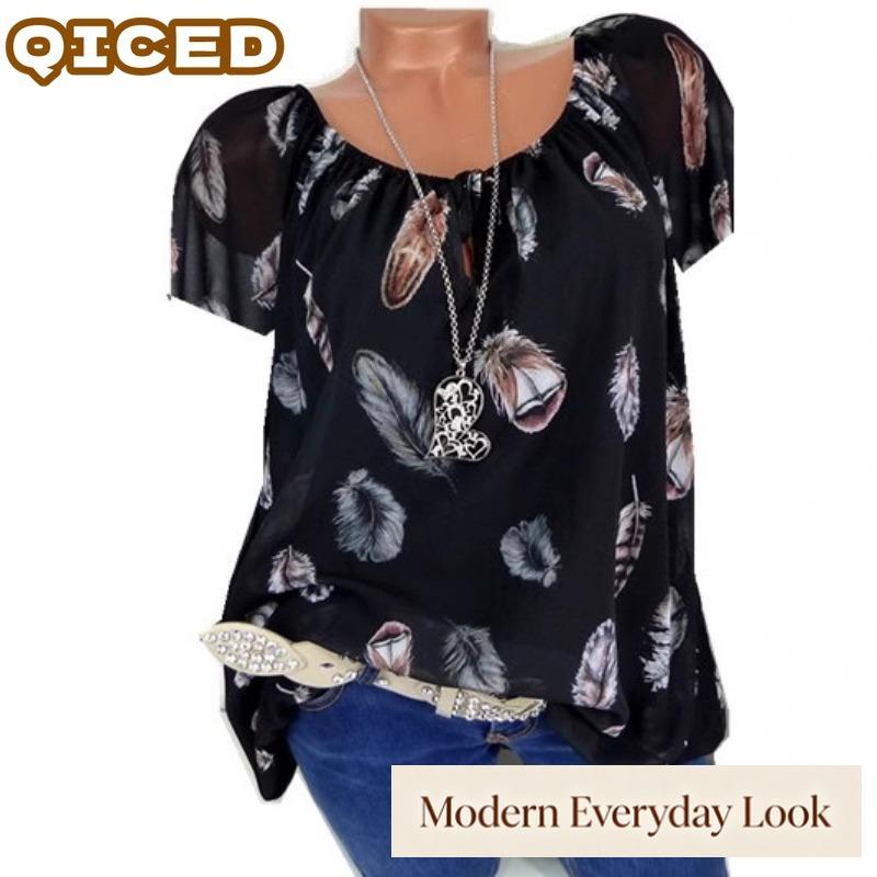 QICED Women's Fashion Casual Short Sleeve V Neck Blouses & Shirts