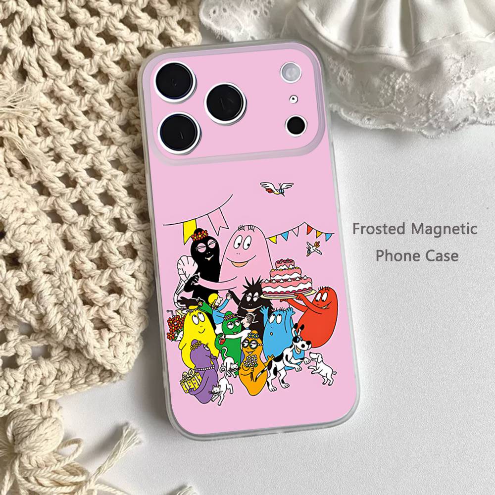 B-Barbapapa-S CARTOON Phone Case For iPhone 17,16,15,14,13,12,11 Pro,Max,Plus,Mini,Air,E Magnetic Frosted Clear