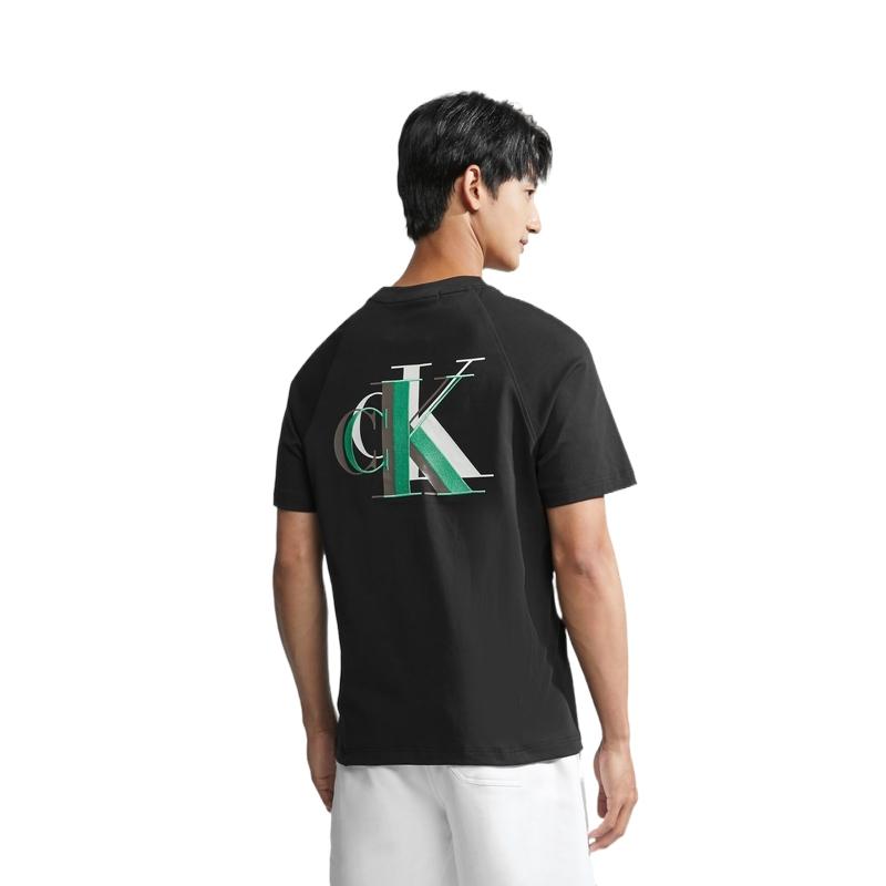 Calvin Klein Fashion Contrast Lettering Loose Cool Round Neck Short Sleeve T-Shirt Men Tops Space-Black J323207-BEH
