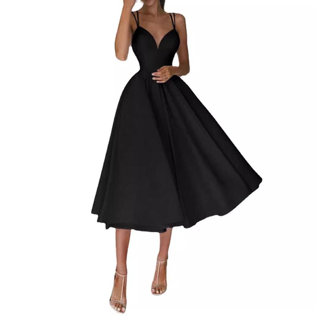 Multi-Color European & American Women's Sexy Swing Evening Dress with Spaghetti Straps
