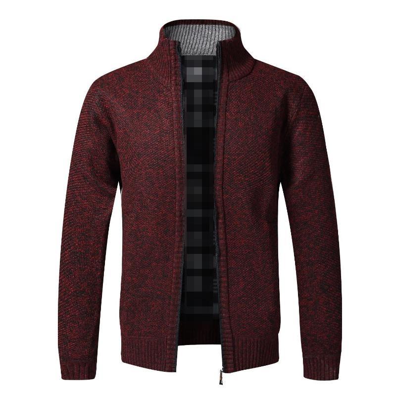 Осінньо-зимова повсякденна нова чоловіча куртка приталеного крою зі стоячим коміром і блискавкою Чоловічий однотонний бавовняний товстий теплий светр