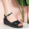 High-heeled wedge sandals summer new waterproof table soft sole one-word buckle non-slip medium muffin sandals